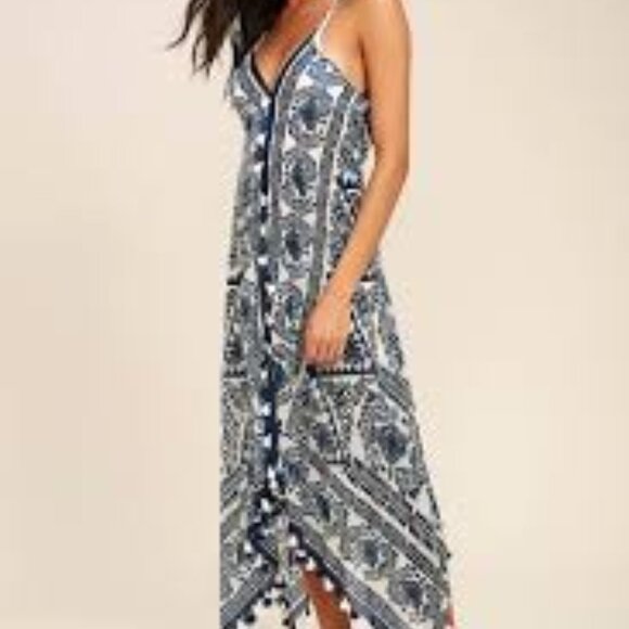 Lovestitch Navy Floral Tassel Cover-Up Dress Size: M/L - Picture 2 of 16